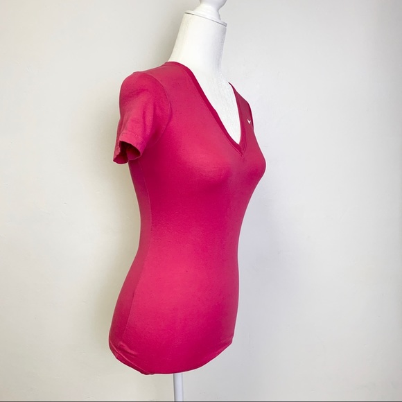 NWOT Nike Dri Fit Hot Pink V Cut Top Active Shirt - Picture 5 of 16